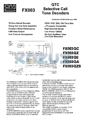 FX003QA datasheet - QTC Selective Call Tone Decoders