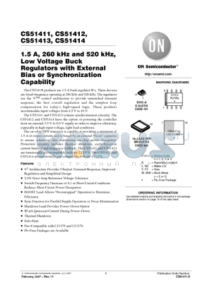 CS51414ED8G datasheet - 1.5 A, 260 kHz and 520 kHz, Low Voltage Buck Regulators with External Bias or Synchronization Capability