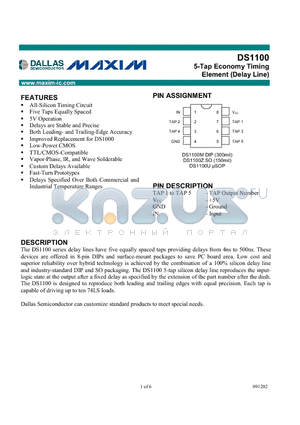 DS1100Z-45 datasheet - 5-Tap Economy Timing Element Delay Line