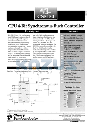 CS5150GDR16 datasheet - CPU 4-Bit Synchronous Buck Controller