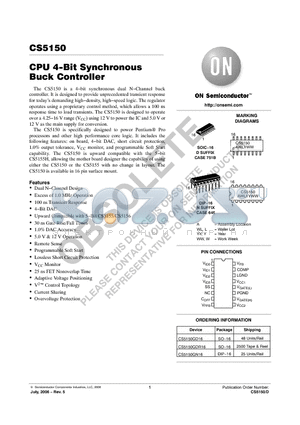 CS5150GDR16 datasheet - CPU 4−Bit Synchronous Buck Controller