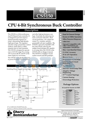 CS5150GN16 datasheet - CPU 4-Bit Synchronous Buck Controller