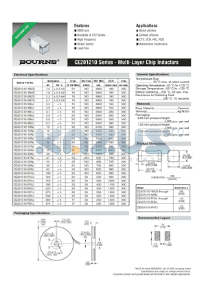 CE201210 datasheet - Multi-Layer Chip Inductors