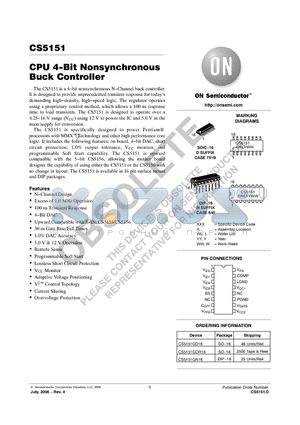 CS5151GD16 datasheet - CPU 4−Bit Nonsynchronous Buck Controller