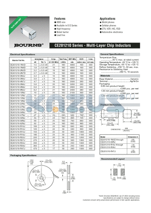 CE201210-1N5D datasheet - Multi-Layer Chip Inductors