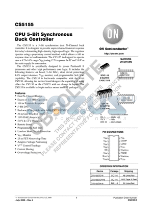 CS5155 datasheet - CPU 5−Bit Synchronous Buck Controller