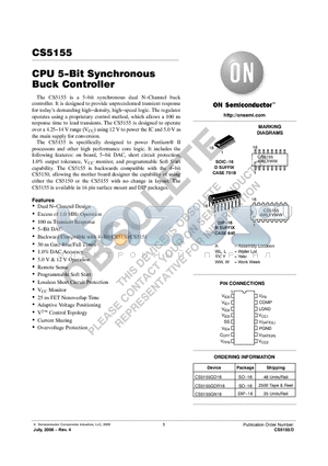 CS5155GDR16 datasheet - CPU 5−Bit Synchronous Buck Controller