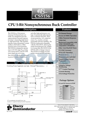 CS5156GN16 datasheet - CPU 5-Bit Nonsynchronous Buck Controller