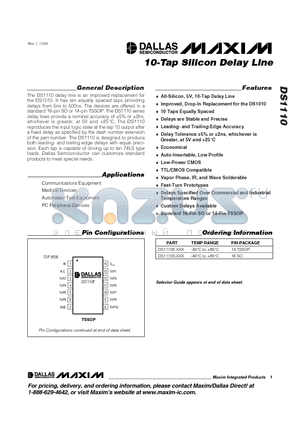 DS1110-175 datasheet - 10-Tap Silicon Delay Line