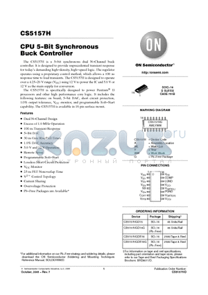 CS5157HGD16 datasheet - CPU 5−Bit Synchronous Buck Controller