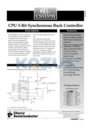 CS5157HGDR16 datasheet - CPU 5-Bit Synchronous Buck Controller