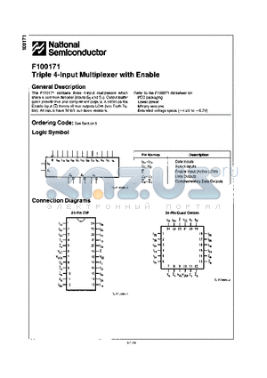 F100171 datasheet - TRIPLE 4 - INPUT MULTIPLEXER WITH ENABLE