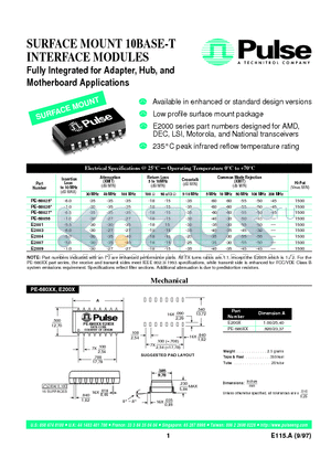 E2001 datasheet - SURFACE MOUNT 10BASE-T INTERFACE MODULES