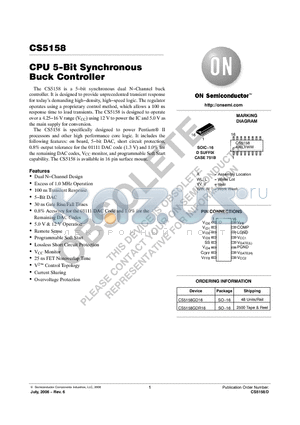 CS5158 datasheet - CPU 5−Bit Synchronous Buck Controller