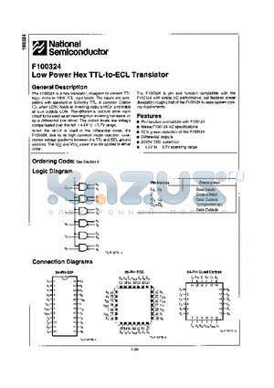 F100324 datasheet - LOW POWER HEX TTL-TO-ECL TRANSLATOR