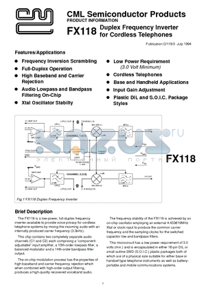 FX118DW datasheet - Duplex Frequency Inverter for Cordless Telephones