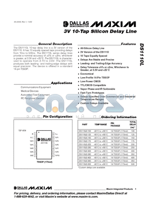 DS1110LE-100 datasheet - 3V 10-Tap Silicon Delay Line