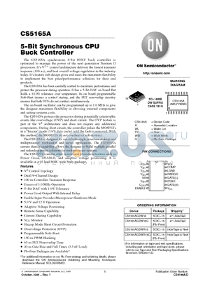 CS5165A datasheet - 5−Bit Synchronous CPU Buck Controller