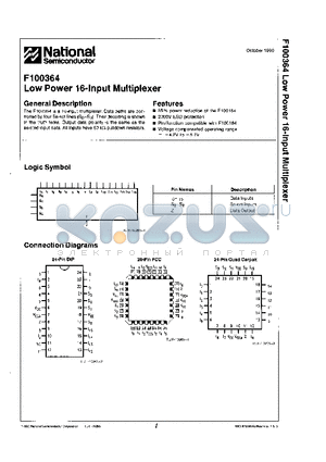 F100364 datasheet - Low Power 16-Input Multiplexer