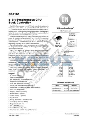 CS5165GDW16 datasheet - 5−Bit Synchronous CPU Buck Controller