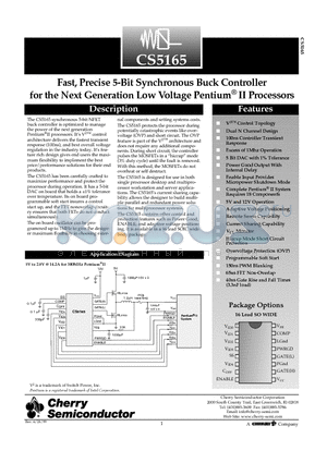 CS5165GDWR16 datasheet - Fast, Precise 5-Bit Synchronous Buck Controller for the Next Generation Low Voltage Pentium II Processors