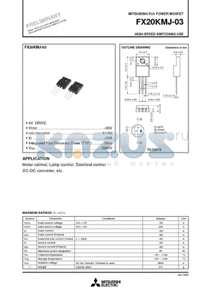 FX20KMJ-03 datasheet - Pch POWER MOSFET HIGH-SPEED SWITCHING USE