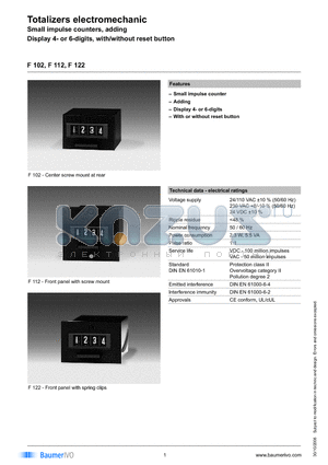 F102450LC8B datasheet - Totalizers electromechanic