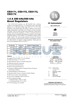 CS5171ED8 datasheet - 1.5 A 280 kHz/560 kHz Boost Regulators