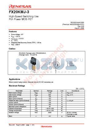 FX20KMJ-3 datasheet - High-Speed Switching Use Pch Power MOS FET