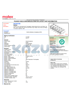 87340-1495 datasheet - 2.00mm (.079) Pitch Milli-Grid Receptacle, Surface Mount (Very Low Profile), Top Entry, with Locating Pegs, with Pick-and-Place Cap, 0.38lm (15l) Gold (Au) Plating