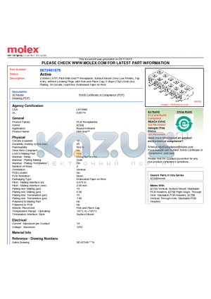 87340-1676 datasheet - 2.00mm (.079) Pitch Milli-Grid Receptacle, Surface Mount (Very Low Profile), Top Entry, without Locating Pegs, with Pick-and-Place Cap