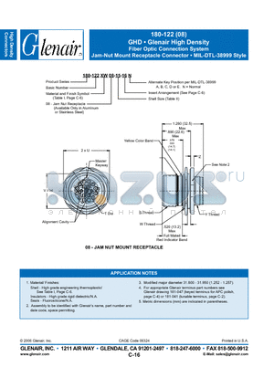 180-122XW08-23-16C datasheet - Fiber Optic Connection System