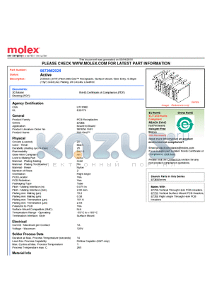 87368-2024 datasheet - 2.00mm (.079) Pitch Milli-Grid Receptacle, Surface Mount, Side Entry, 0.38lm (15l) Gold (Au) Plating, 20 Circuits, Leadfree