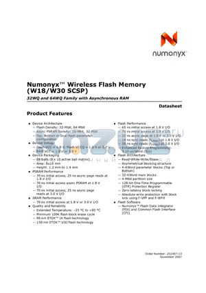 32WQ datasheet - Wireless Flash Memory (W18/W30 SCSP)