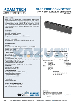 CE60U datasheet - CARD EDGE CONNECTORS .100 X .200 [2.54 X 5.08] CENTERLINE