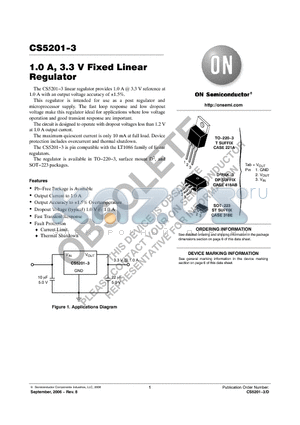 CS5201-3GST3 datasheet - 1.0 A, 3.3 V Fixed Linear Regulator