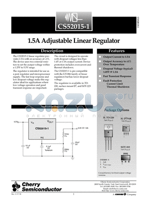 CS52015-1GST3 datasheet - 1.5A Adjustable Linear Regulator