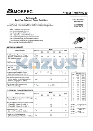 F10C15 datasheet - Switchmode Dual Fast Recovery Power Rectifiers