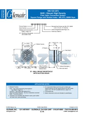 180-122XWS7-11-16A datasheet - Fiber Optic Connection System