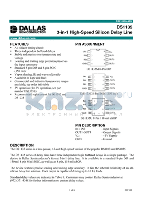 DS1135U-10 datasheet - 3-in-1 High-Speed Silicon Delay Line