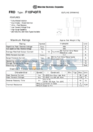 F10P40FR datasheet - FRD DUAL DIODES - ANODE COMMON