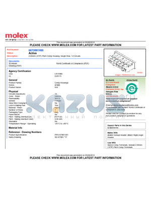 87369-1400 datasheet - 2.00mm (.079) Pitch Crimp Housing, Single Row, 14 Circuits