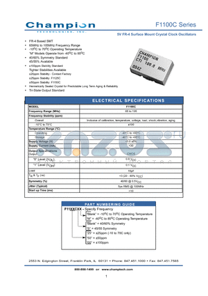 F1100CMS00 datasheet - 5V FR-4 Surface Mount Crystal Clock Oscillators