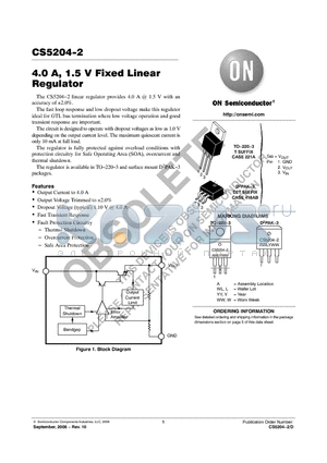 CS5204-2GDPR3 datasheet - 4.0 A, 1.5 V Fixed Linear Regulator