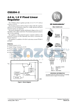 CS5204-2GT3 datasheet - 4.0 A, 1.5 V Fixed Linear Regulator