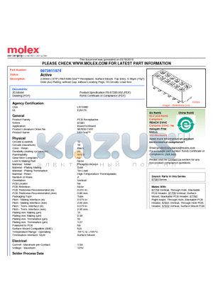 87381-1874 datasheet - 2.00mm (.079) Pitch Milli-Grid Receptacle, Surface Mount, Top Entry, 0.38lm (15l) Gold (Au) Plating, without Cap, without Locating Pegs, 18 Circuits, Lead-free