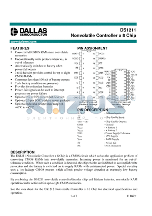 DS1211 datasheet - Nonvolatile Controller x 8 Chip