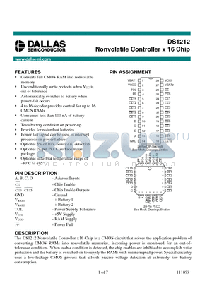DS1212 datasheet - Nonvolatile Controller x 16 Chip