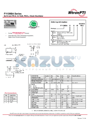 F1139BAB-R datasheet - 9x14 mm FR-4, 3.3 Volt, PECL, Clock Oscillator