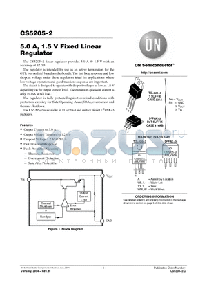 CS5205-2GDPR3 datasheet - 5.0 A, 1.5 V Fixed Linear Regulator